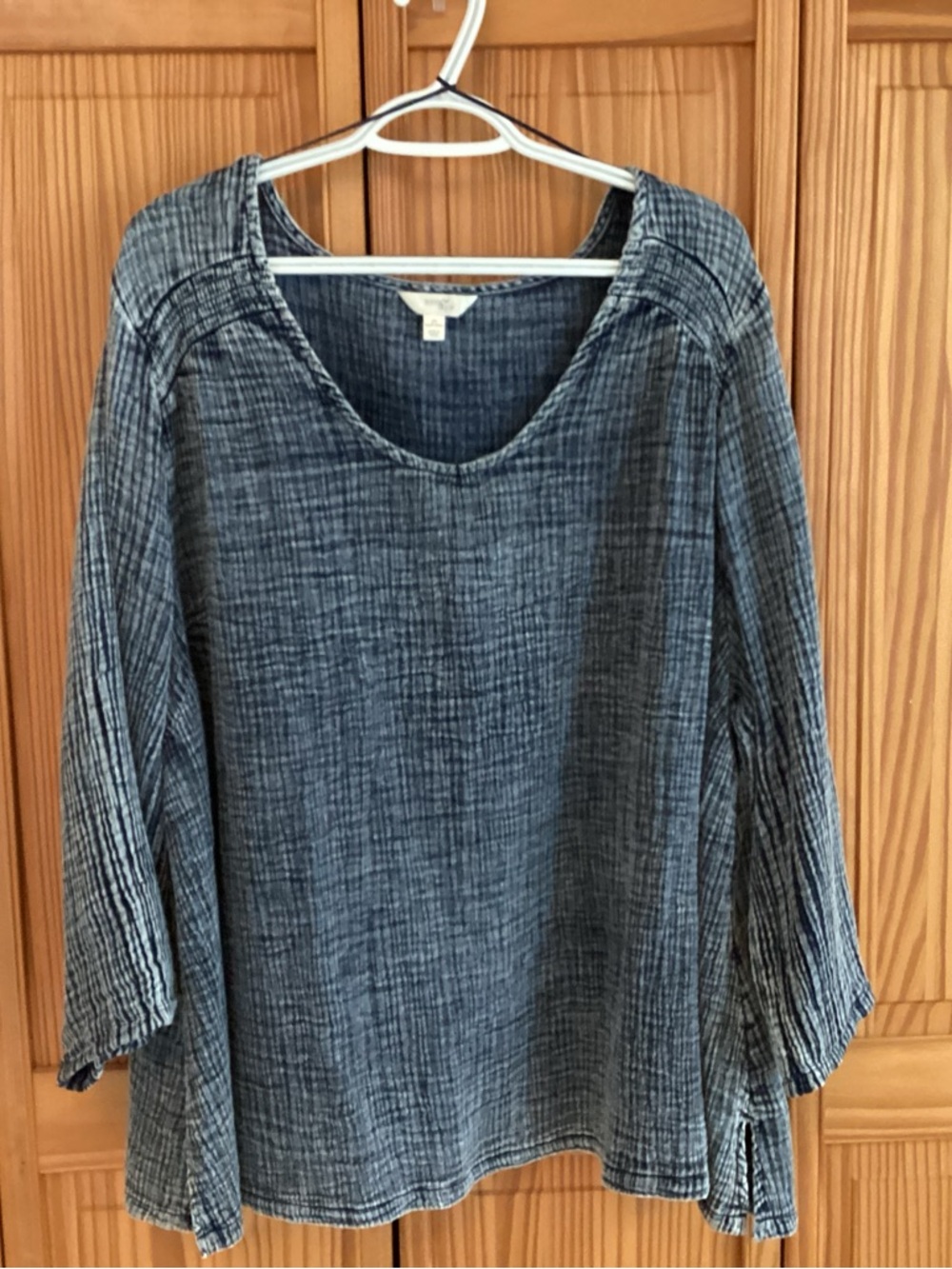 Terra & Sky Washed Indigo Scoop Neck Tunic Top
